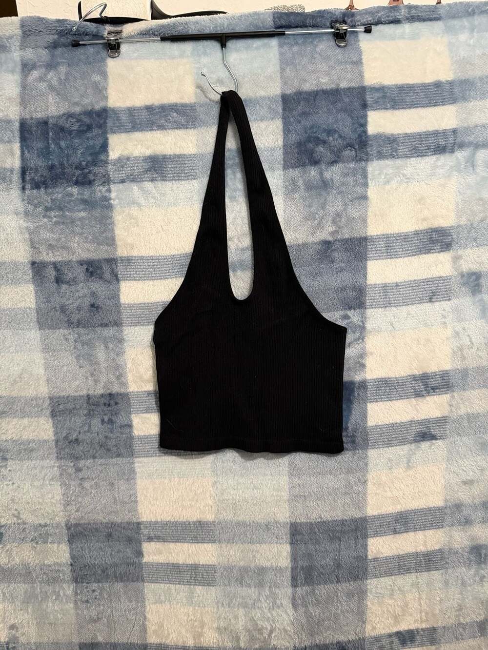 by Together Women's Black Ribbed Halter Neck Crop Top S/M